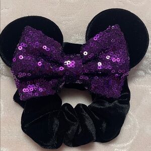 Purple Sequin Bow with Black Ears Scrunchie